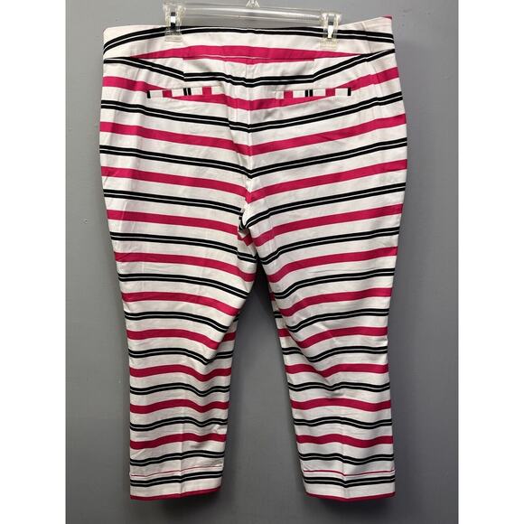 7th Avenue Design Studio Cropped Pants Womens 16 pink black twill pockets Stripe - Picture 2 of 7